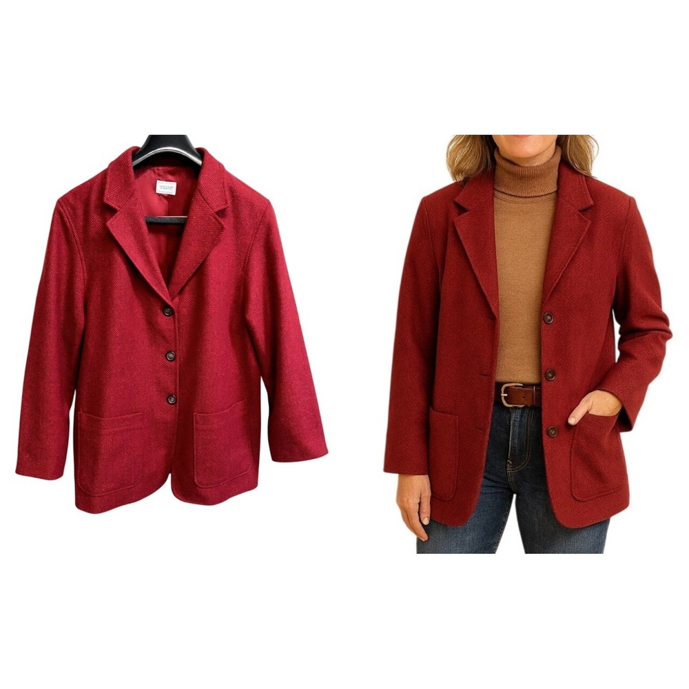 United Color of Benetton Wool Herringbone Red Relaxed Blazer Jacket~ 40 US 10?‎